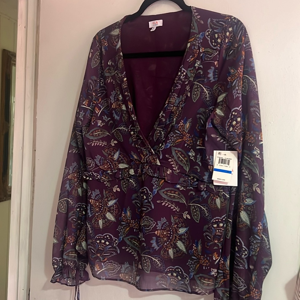 Long sleeve Q +A Los Angeles size extra large V-neck cut blouse